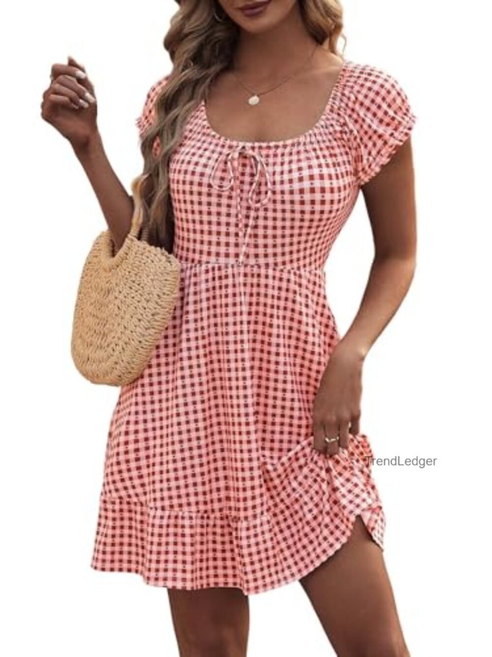 Floral Mini Sundress with Pockets Scoop Neck Cap Sleeve Pullover Casual Summer
